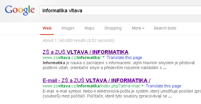 google výsledek dotazu