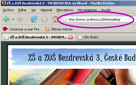 panel pro zadání internetové adresy